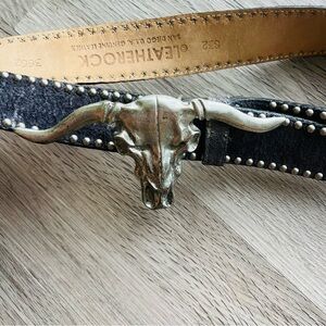 LEATHEROCK silver steer skull. Genuine leather silver studs very cool belt! Sm